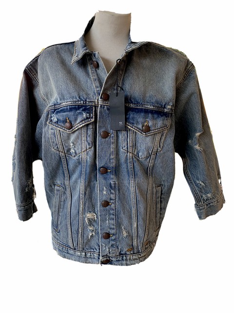 R13 DENIM Jacket Selvedge Shredded Blue Oversized Trucker Sz 38 EXCELLENT | eBay