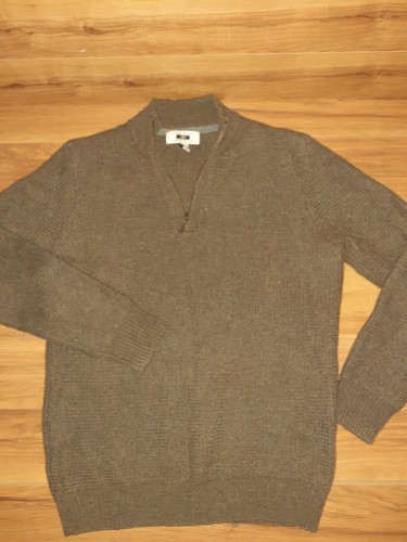Zip Mock Neck Beige Sweater Men 