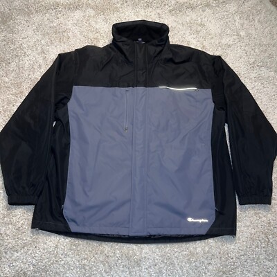 Champion Jacket Mens XXL Black Gray Full Zip Fleece Lined Ski