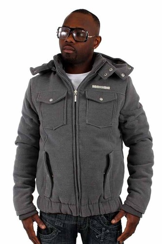 Chaqueta polar de invierno cálida acolchada gris de diseñador urbano Rocawear para hombre - Imagen 3 de 4