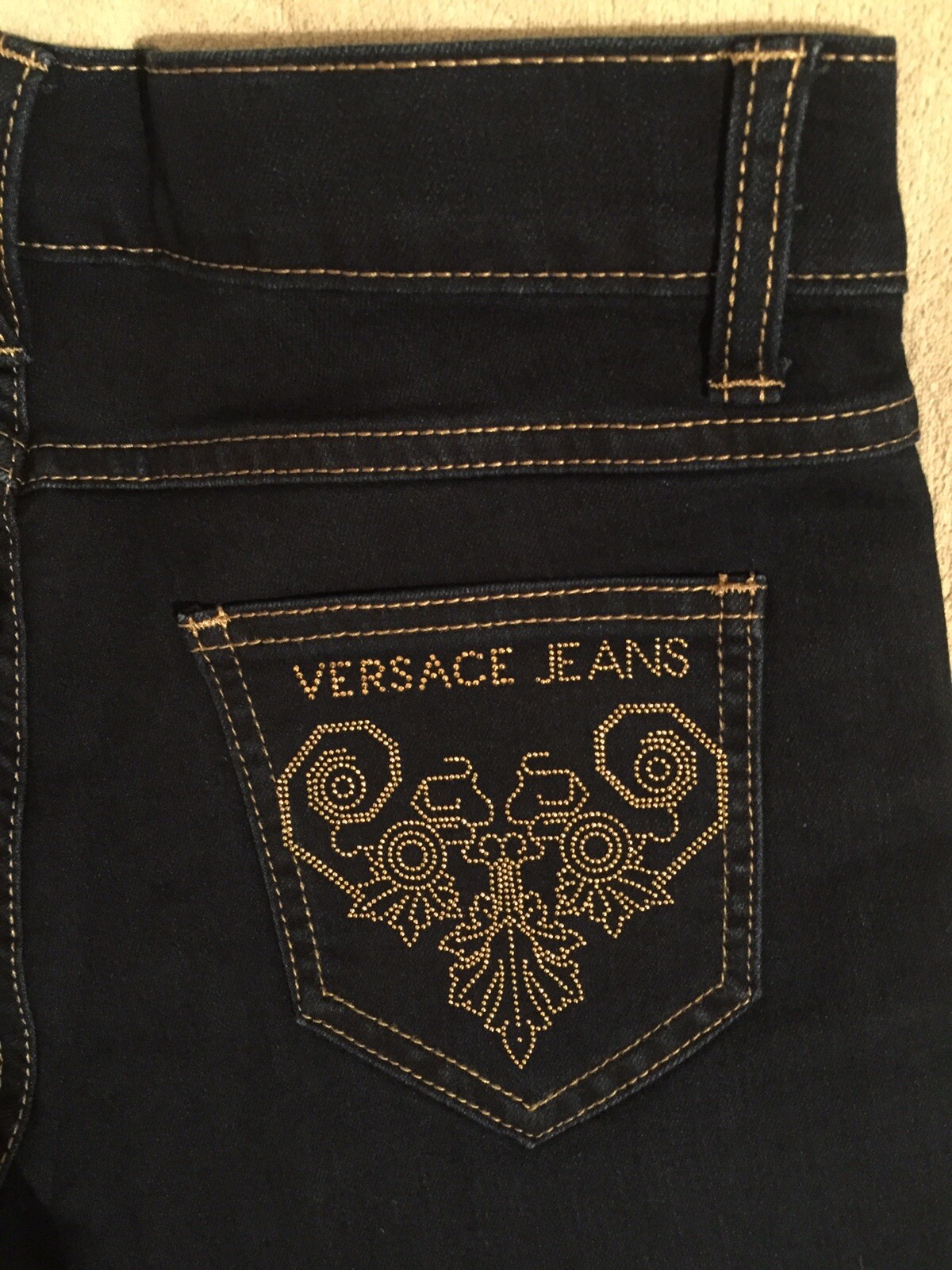 VERSACE JEANS WOMENS SKINNY EMBELLISHED BACK POCKETS , INDIGO SIZE 27” NEW