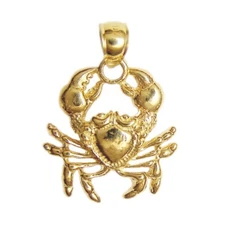 New 14k Yellow Gold Crab Pendant