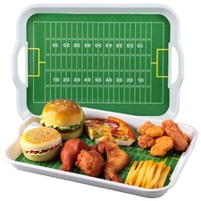2 Pcs Plastic Football Serving Trays with Handles 15 x 11 x 1.89 Inch Footbal...