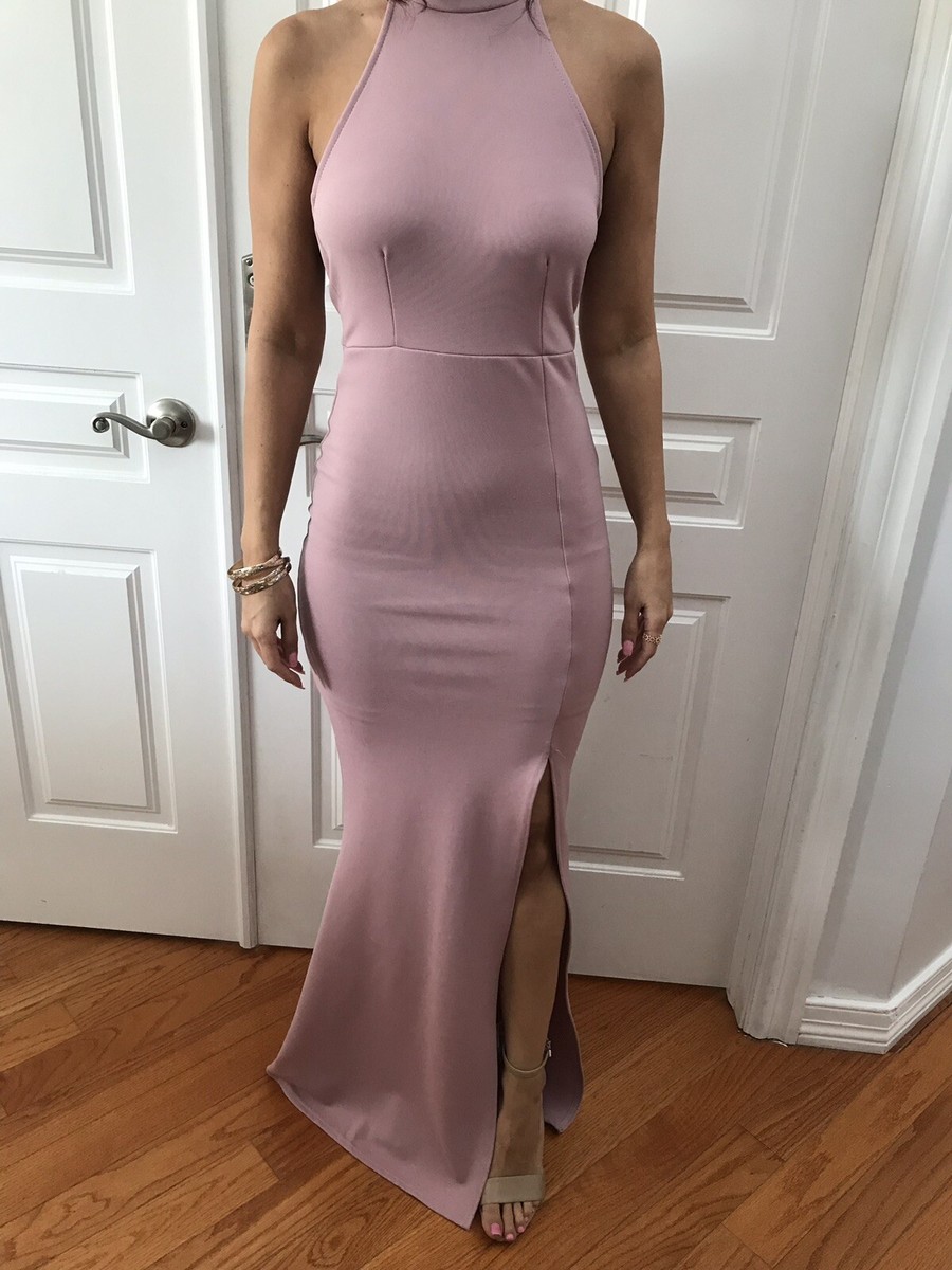 Missguided Halter neck Long Evening Dress With Leg Slit Size 2