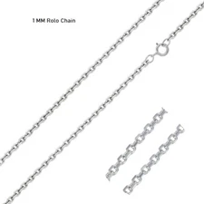 Sterling Silver 925 Rolo Chain Diamond Cut Cable 1 mm Rolo Chain Necklace Z24