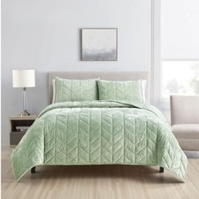 Queen Quilt Bedding Set - Luxury Velvet Summer Full/Queen 90"x92" Sage Green