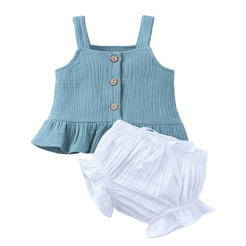 2-teiliges Kleinkind Kinder Baby Mädchen Outfit Gallus Tops + Shorts Sommer Kleidung Set - Bild 15 von 16