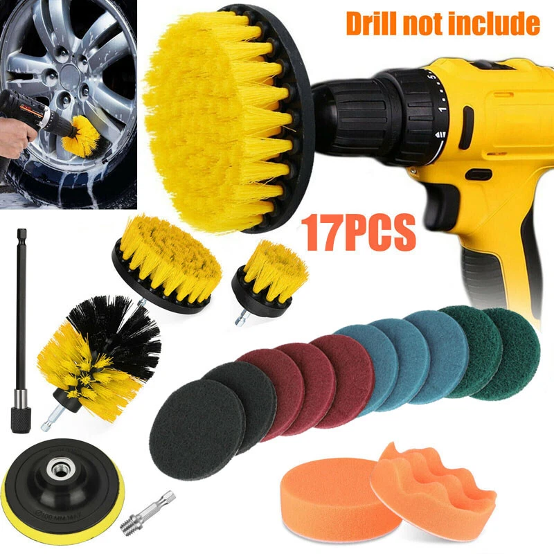 17Pcs Electric Drill Brush Attachment Set All Purpose Cleaning Kit Scrubber  Pads