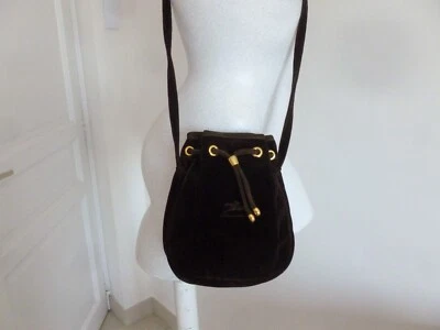 RARE INTROUVABLE SAC BOURSE LONGCHAMP VELOURS RAS TEINTE CHOCOLAT - Photo 1/4