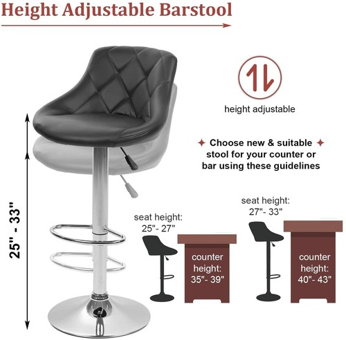Set of 2 Bar Stools PU Leather Adjustable Height Counter Swivel Dining Chairs - Picture 2 of 7