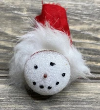 Vtg Christmas Homemade Decoration Styrofoam Snowman Head Fabric Santa Hat 3”