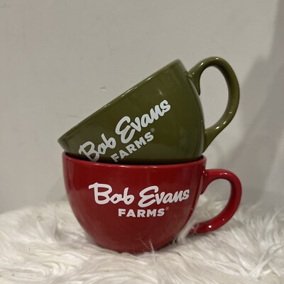 2 New! Bob Evans Farms Ceramic Soup Bowls / Large Coffee Cups / Mugs 16oz Each