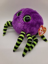 TY Beanie Baby Boos Crawly Purple Spider Green Black Striped Halloween Plush