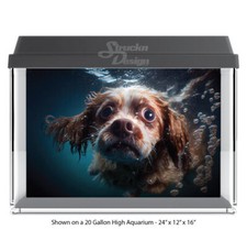 Dark Brown White Dog Swim Polyester Fish Tank Glass Backdrop Aquarium Background