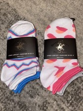 NEW Beverly Hills Polo Club Low Cut Girls Socks 6 Pair Pink Gray Blue 10 1/2 - 4