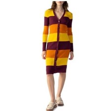 NWT SANCTUARY  Striped Longline Cardigan Dress In Dark Cherry / Pumpkin Strip M