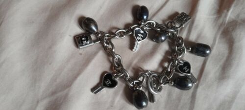 Authentic CHANEL Bracelet toggle chain black beads with lock and key charms - Picture 2 of 2