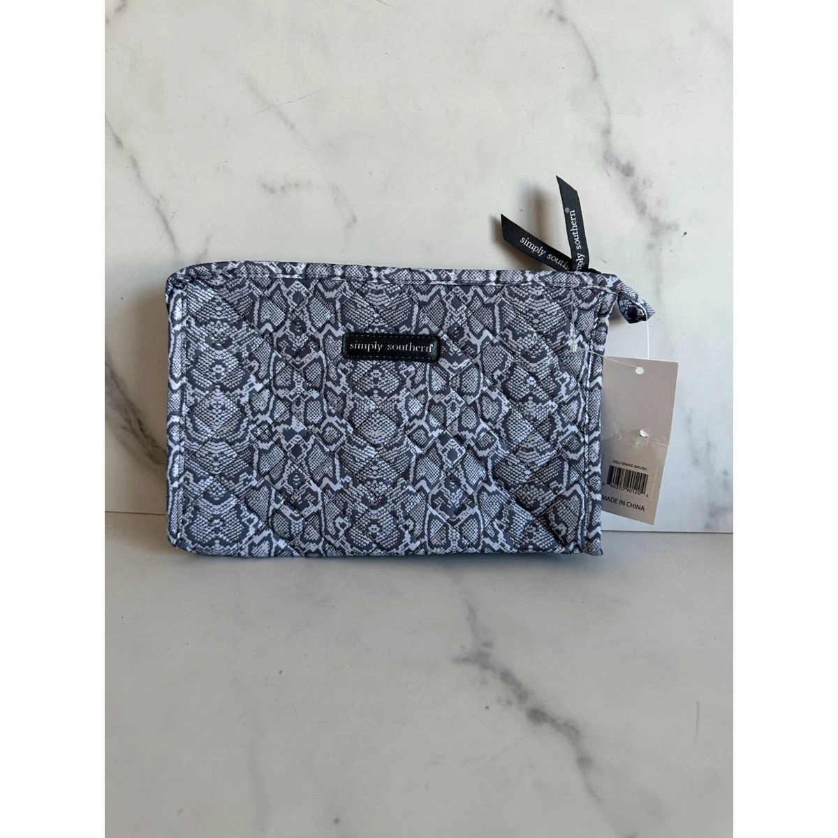 SIMPLY SOUTHERN Gray Snake Print Cosmetic Makeup Travel Bag NEW