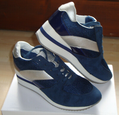 Peckott denim size 39 lace up navy 90Z0302A, blue, sneaker with heel