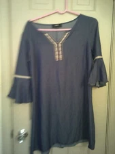 Ladies Beautiful Naif Brand Blouse, Size S. Dark Blue, 3/4 Length Bell Sleeve.