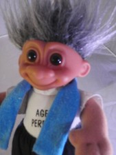 Russ Gray Hair Plush Troll Doll Toy Aged To Perfection Exercising Grandma or pa