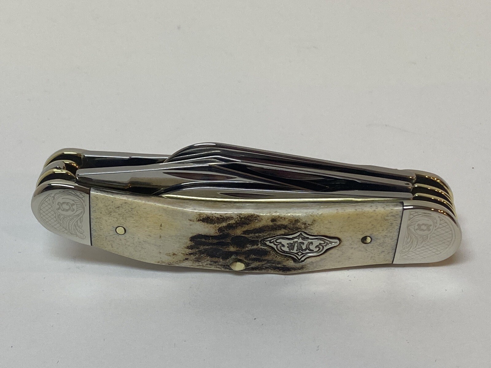 CASE XX SCROLLED ENCYCLOPEDIA MINT SET GENUINE STAG 5 SOWBELLY KNIFE