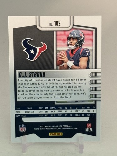 CJ Stroud 2023 Panini Absolute Rookie RC base #102 Houston Texans C214 - Picture 8 of 8