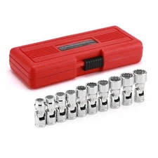 10 Piece Flex Socket Set 3/8 Inch Drive Universal Joint Metric Cr-V 12 point