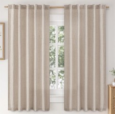 MIULEE Faux Linen Curtains 63 Inch Length 2 Panels Natural Semi Sheer Curtain...
