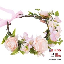 Flower Crown Headband, Artificial Rose Floral Headpiece, Adjustable Fairy Pink
