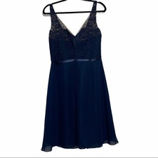Wtoo Navy Blue Lace Short Sleeveless Semi Formal Dress Womens 10 NWT Guest
