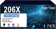 206X Toner Cartridges 4 Packs High Yield 206A Black Cyan Yellow Magenta W/ Chip
