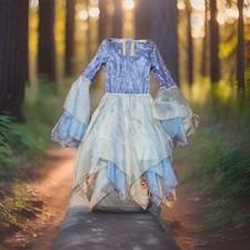 Blue Silver Woodland Fairy Dress Up Costume with Headband, Long Sleeves