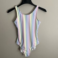 Gap Kids Girls Swimsuit XXL Pastel Rainbow Vertical Stripes Beach Tween