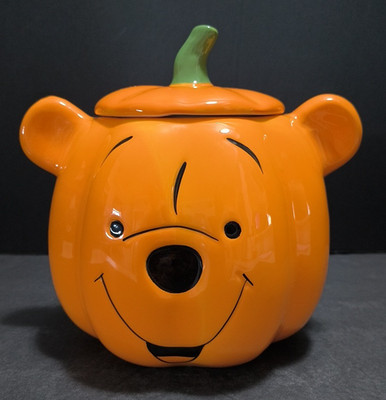 Halloween Disney Winnie The Pooh Pumpkin Cookie Jar 8'' Lidded