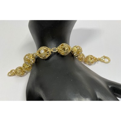 Judith Ripka goldfarben Sterlingsilber filigran Käfig CZ Gliederarmband 7,25''