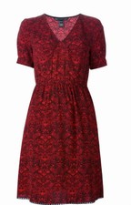 Marc By Marc Jacobs Red Floral V-neck Dress Short Puff Sleeves Knee Length M 8