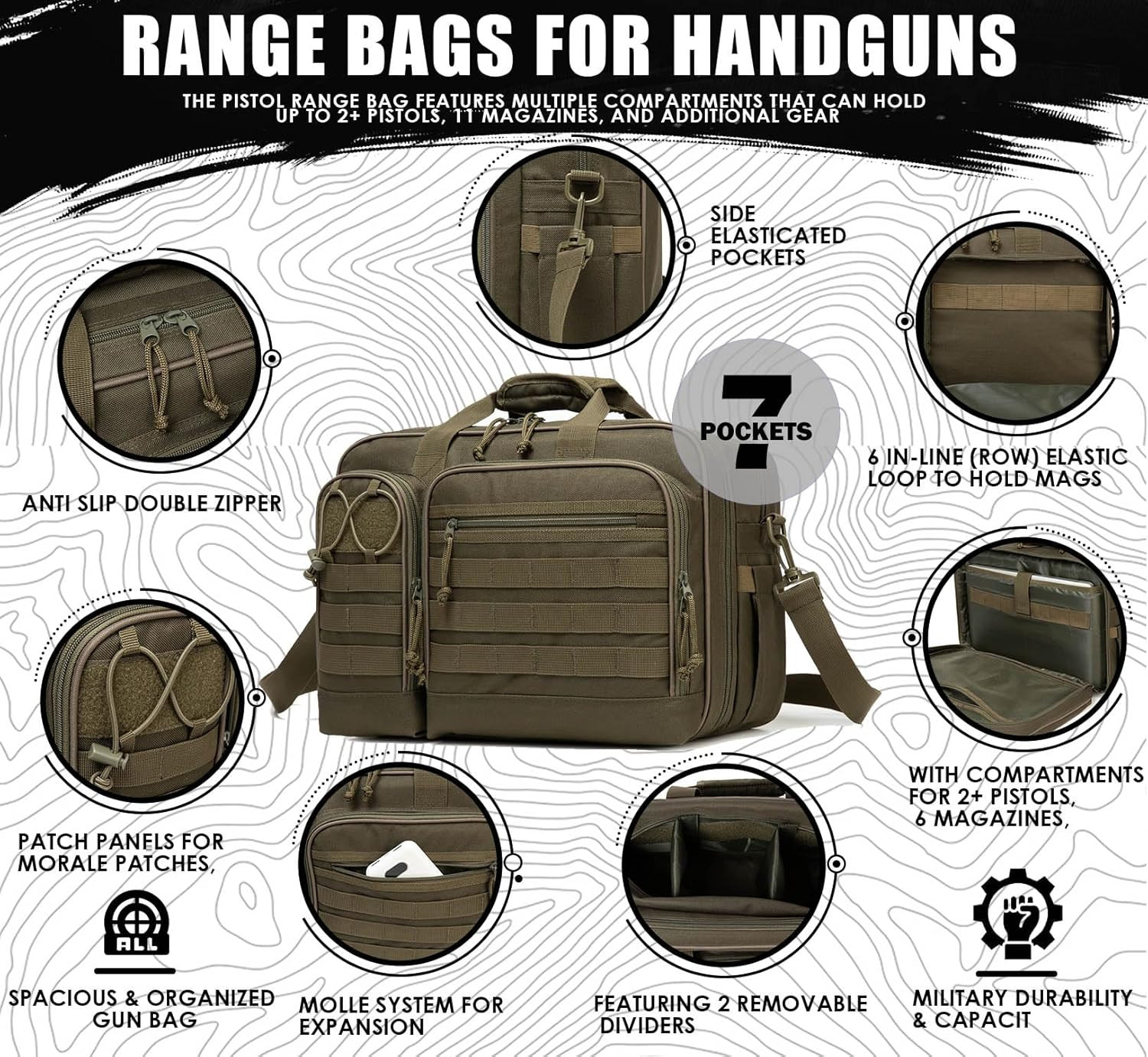 Tactical Gun Range Bag for Handguns and Ammo Pistol Case Shooting Range Backpack