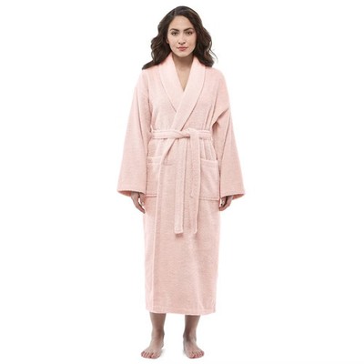 Arus Women Turkish Terry Cotton Robe, Shawl Collar Bathrobe , Rose ,