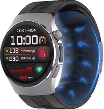 Smartwatch Herren EKG Blutdruck Airbag AMOLED Gesundheitsuhr Schwarz