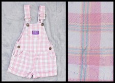 Vtg 90s Oshkosh Girls Pink White Plaid Shortall Short Overalls Easter STAINS 3T