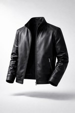 Men  s Black Leather Jacket   Slim Fit Genuine Leather Biker Jacket, Classic Zip