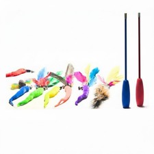 15pcs Interactive Cat Set Retractable Wand Teaser Replacement Worms  Feather