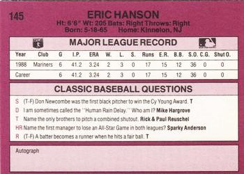 Erik Hanson 1989 Classic 145 Seattle Mariners Baseball Card - Picture 2 of 2