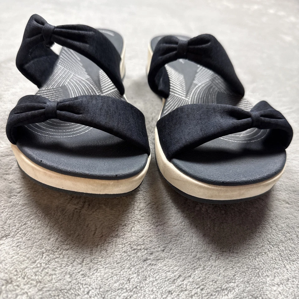 Sandalias de cuña Clarks Cloudsteppers para mujer 8,5 M negras azules con doble correa sin cordones Foto 4 de 4