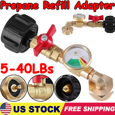 Propane Refill Adapter Fill 1Lb Bottle From 5-40Lb Tank with ON-Off Valve Gauge