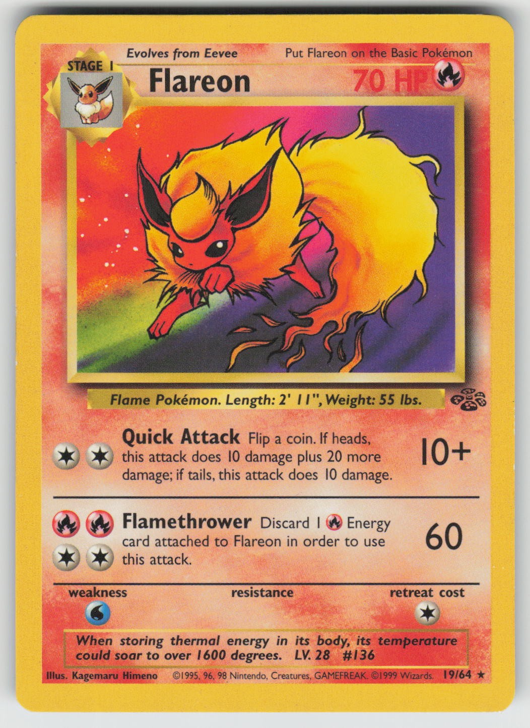 Flareon 19/64 Rare Jungle Pokemon Unlimited Moderately Played