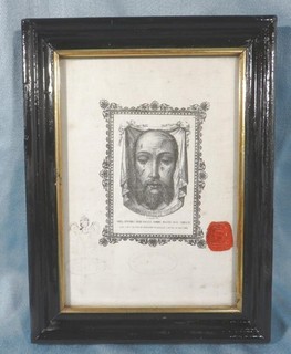 ANTIQUE FRAMED VERONICA VEIL WITH DOCUMENT TRUE FACE OF CHRIST RELIC