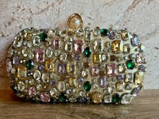 NWT Gold Multi-Color Crystal Rhinestone Evening Clutch Bag Wedding Formal Purse