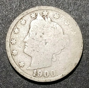 1900 P Liberty V Nickel Antique U.S.A. 5 Cents Coin Avg Circ 